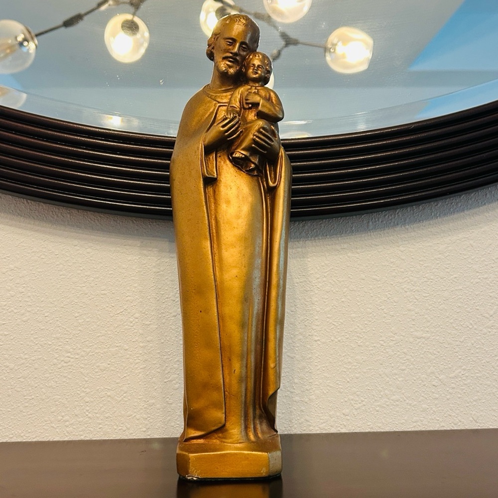 Vintage Saint Joseph with Child Jesus" Religious Statue - Chalkware